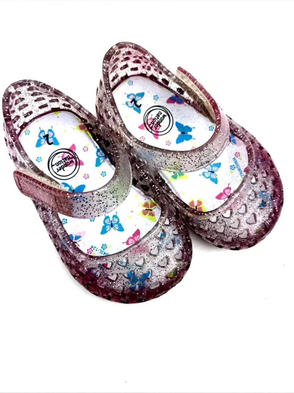 Wonder Nation Baby Sandals Size 2 Girls Jelly Shoes Adjustable Butterfly Rubber